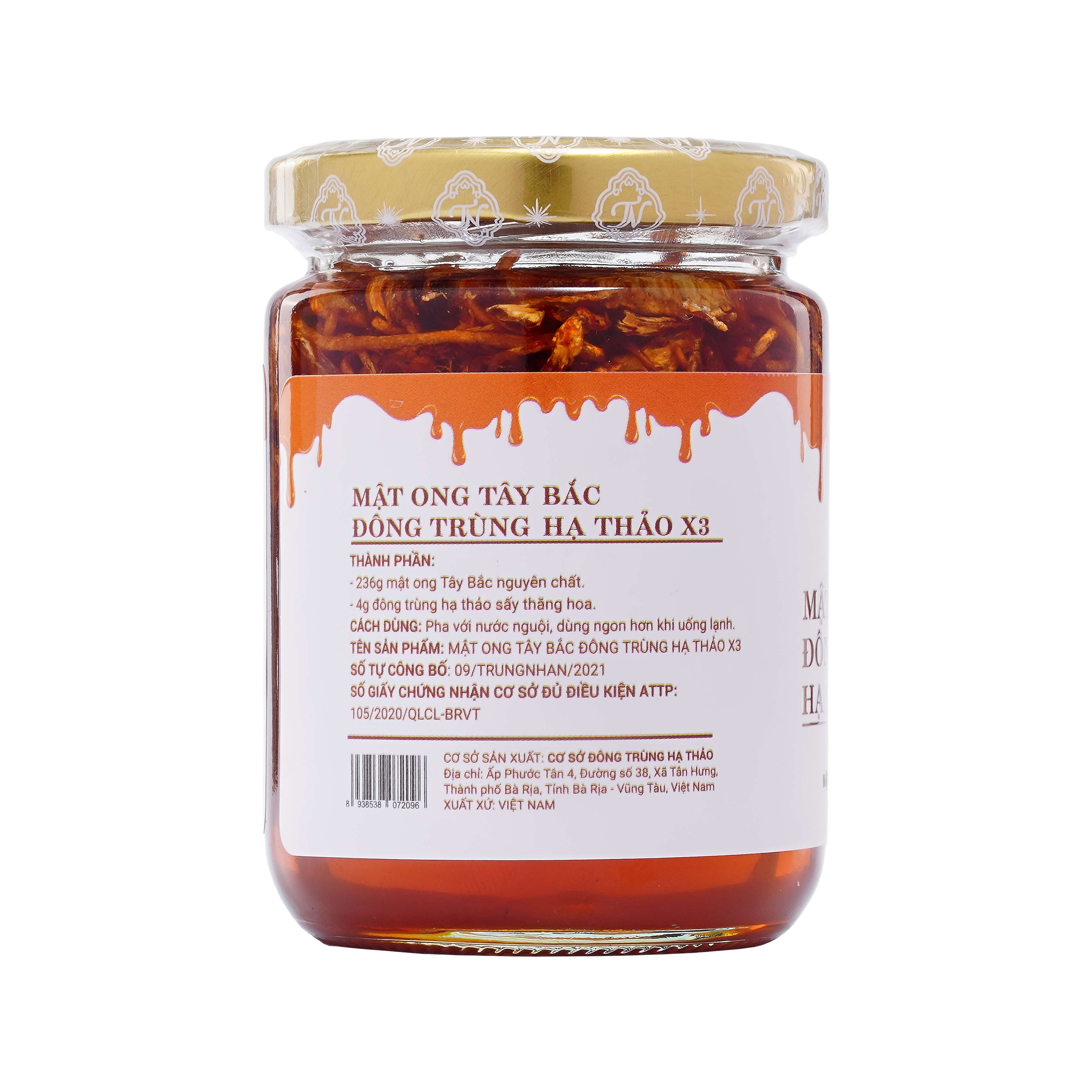 Nhãn thông tin Mật ong Tây Bắc Đông Trùng Hạ Thảo X3 240gr