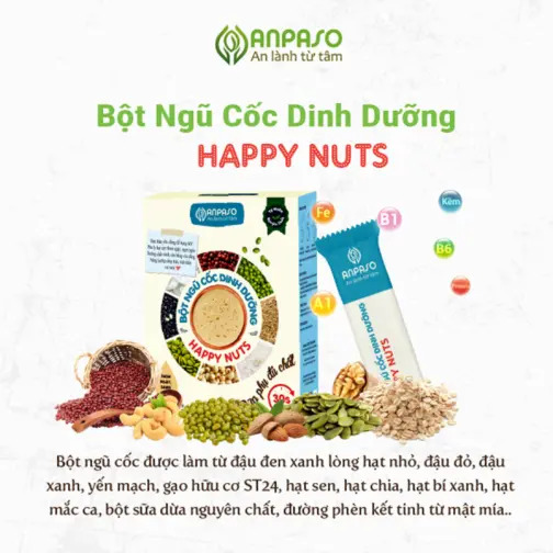 Ngũ Cốc Dinh Dưỡng Tiện Lợi Anpaso-Happy Nuts 360gr (20 gói/Hộp)